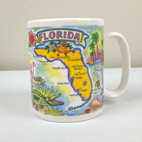 VTG Florida Graphic Print Map Mug White Ceramic Coffee Tea American Gift Collect - Picture 1 of 10